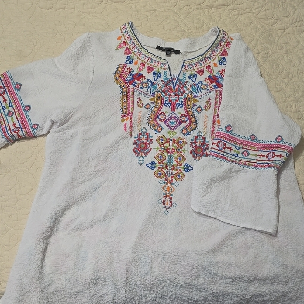 White Embroidered Boho Top